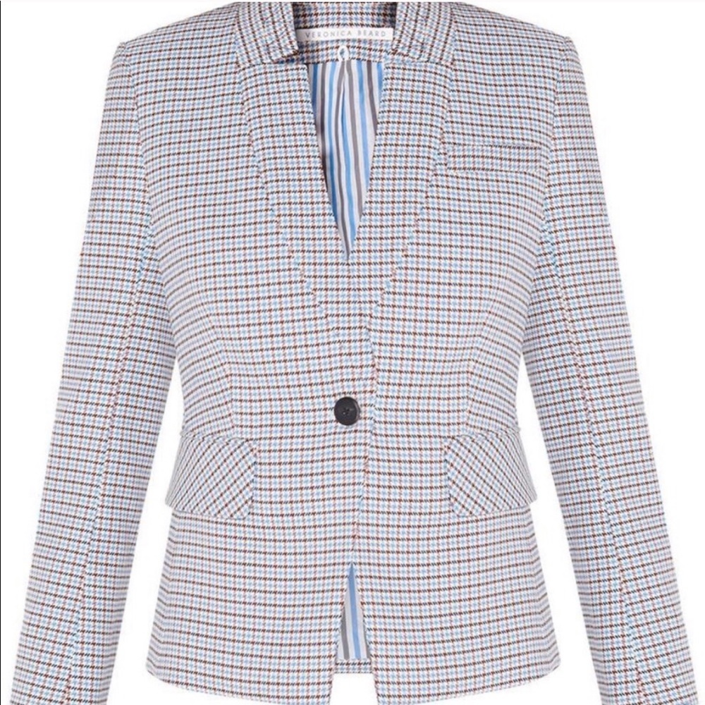 Veronica Beard Blue and Brown Houndstooth Blazer